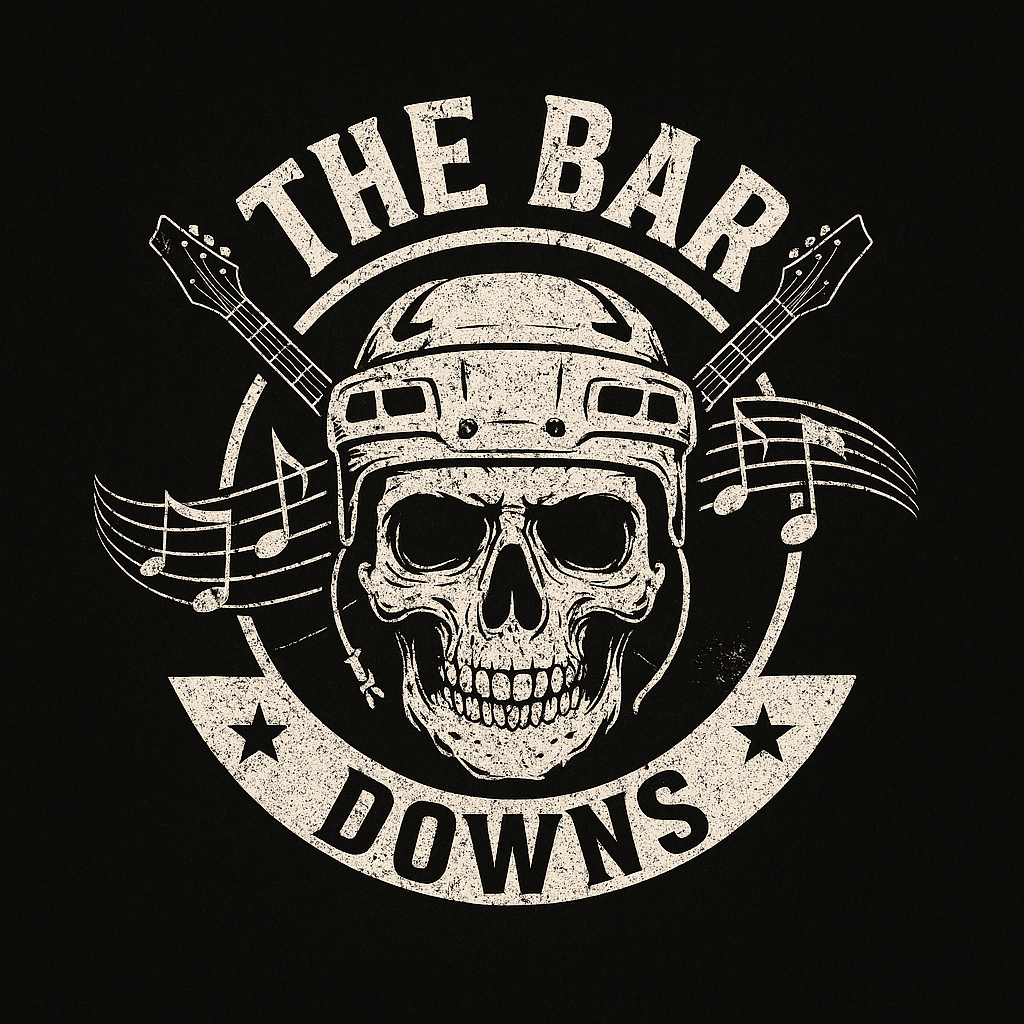 The Bar Downs logo: a skull in a hockey helmet, crossed guitars, and musical notes